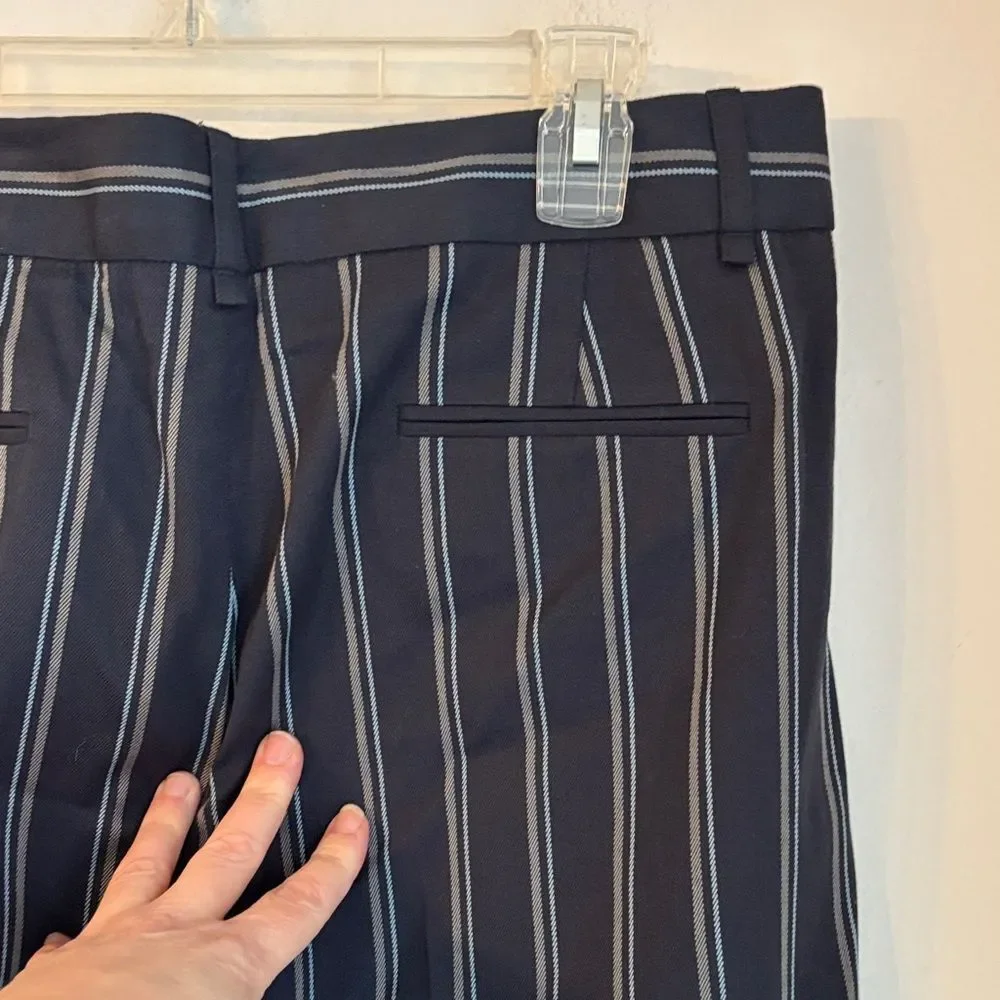BCBG Maxazria women’s navy Camilla stripped straight flare wide leg Pants 12 NWT